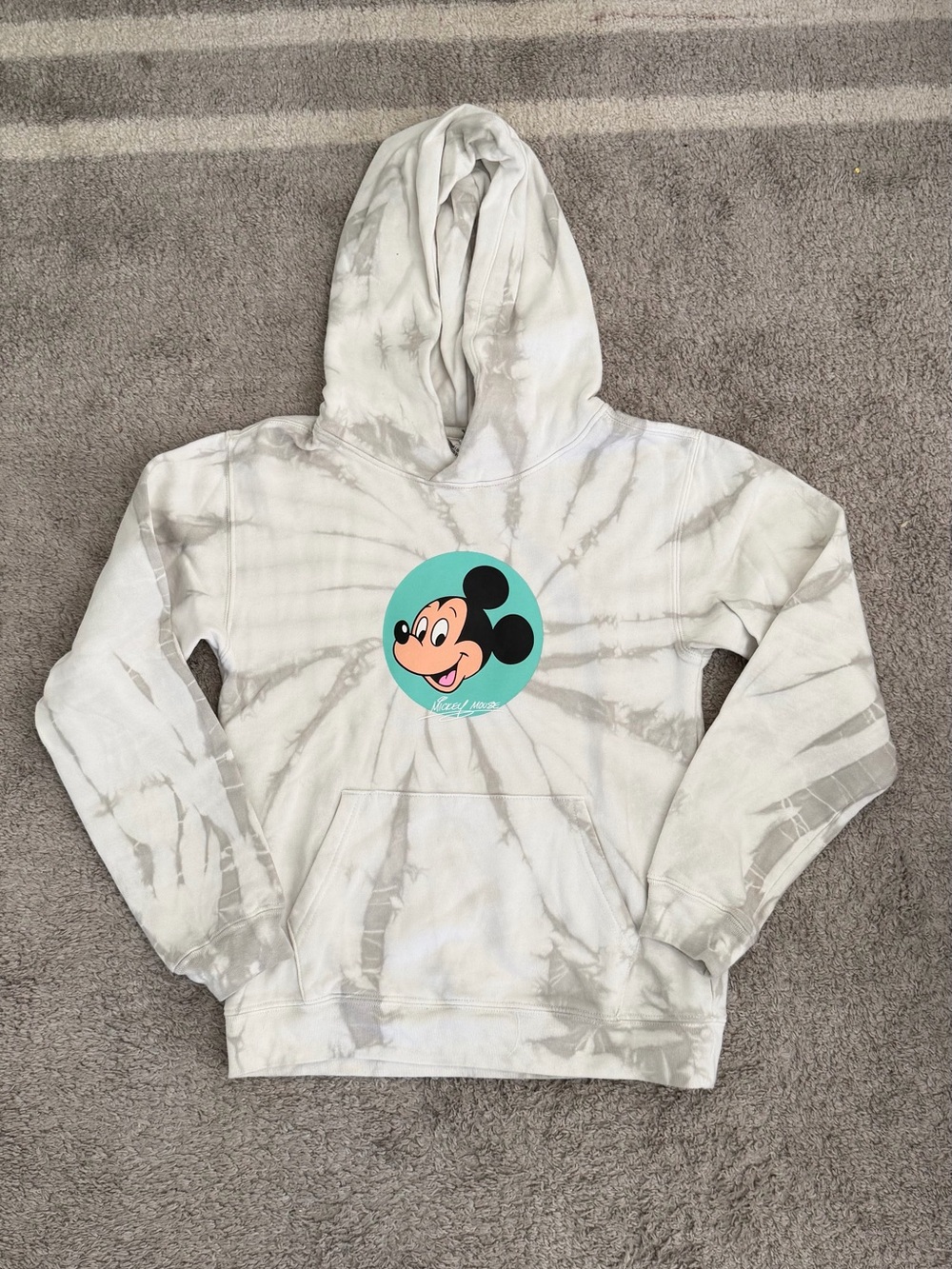 NWOT Disneyland Mickey Mouse Tie Dye Kids Hoodie Black and Gray Unisex Large